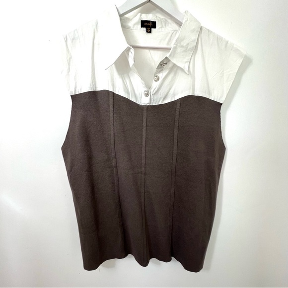 Ontwelfth White  Brown Top, size 3X, lovely fabric gem buttons quality material - Picture 1 of 11